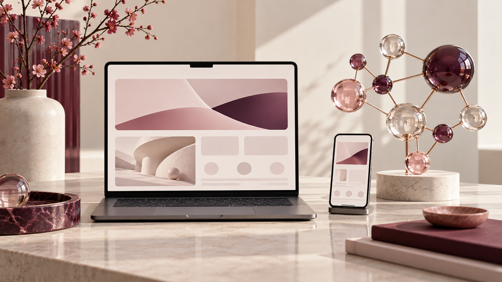 Website design workspace with laptop and mobile layouts